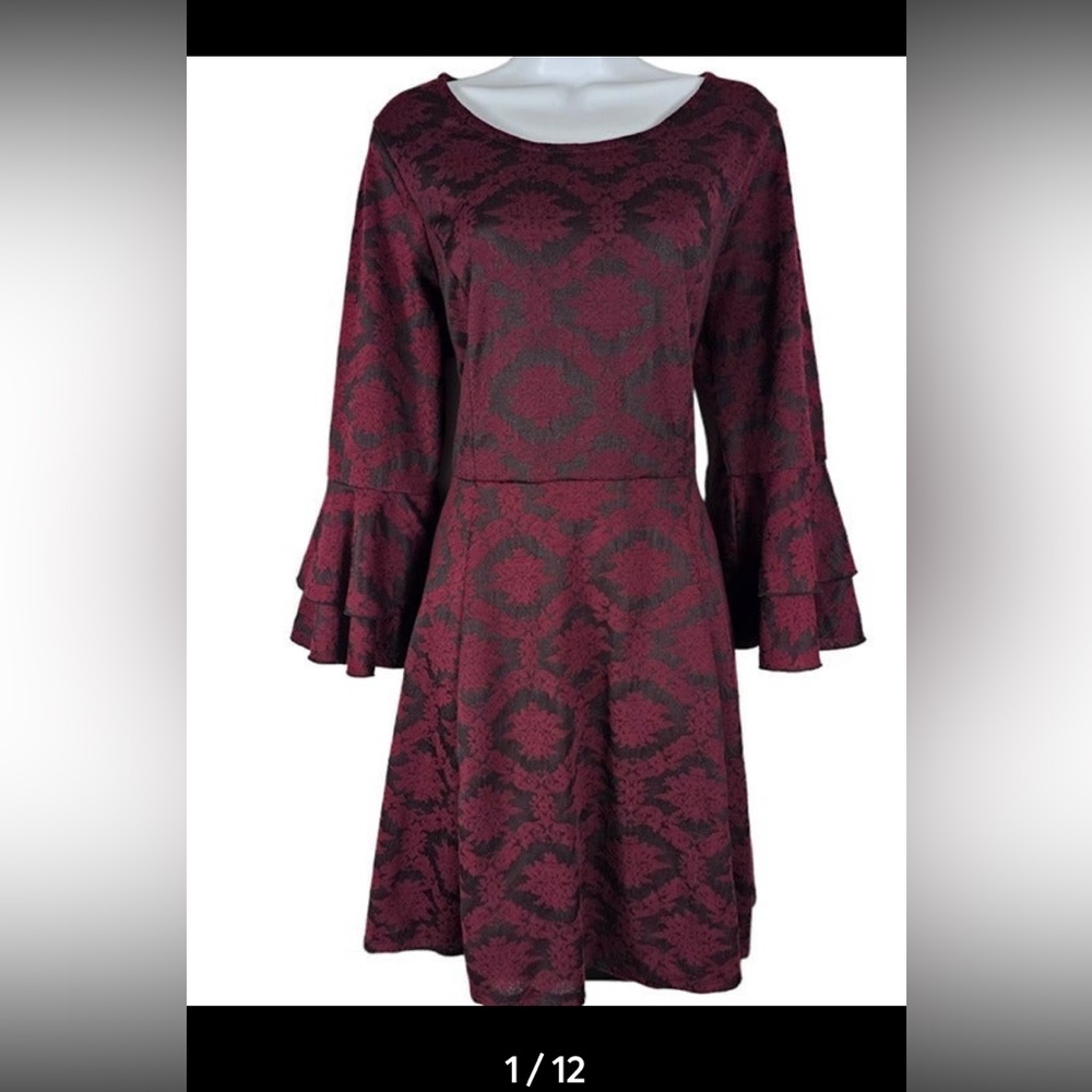 New My Michelle XXL Burgundy & Black Bell Sleeve Plus Size Dress